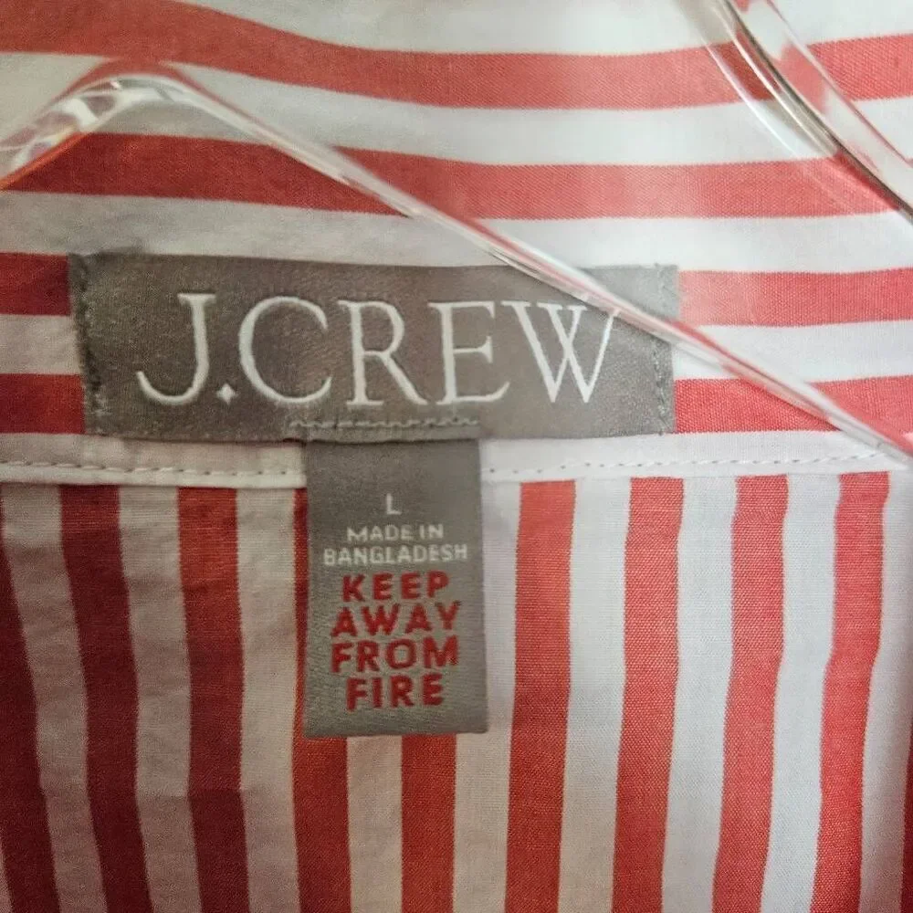 J. Crew Long-sleeve Button Front pajama Top Red and White Strioe Large